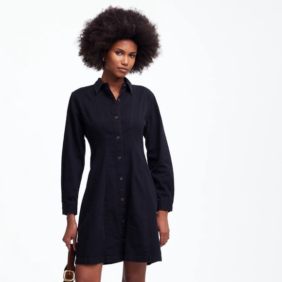 NWT Madewell Denim Seamed Mini Dress in Washed Black size 00-XS - Picture 1 of 12